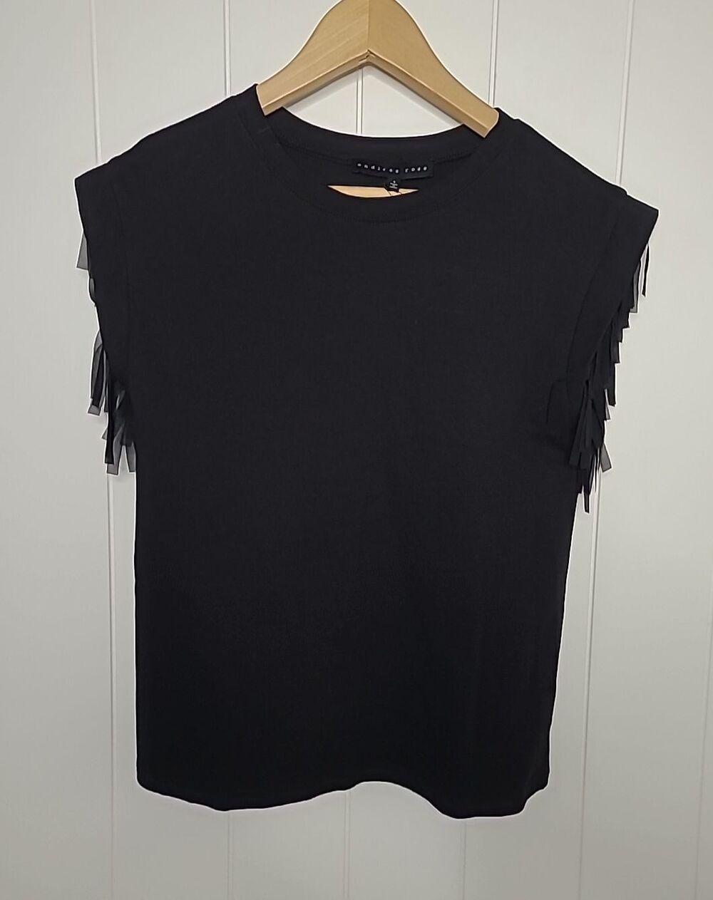 Womens Black Fringe Boho Western Goth Retro Dark Fairy Shirt Top Size Small